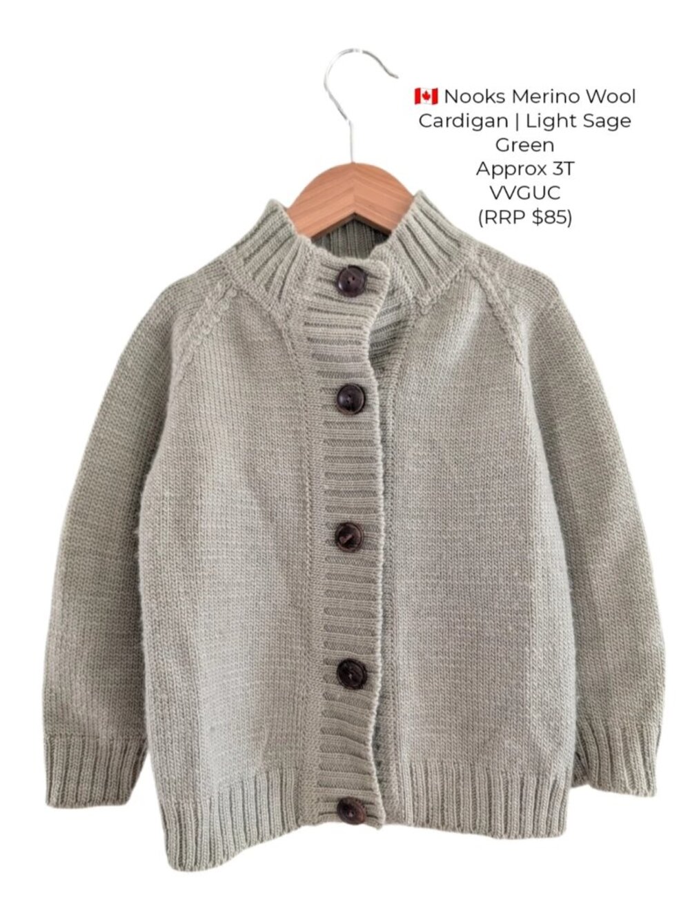 Nooks Merino Wool Cardigan | Light Sage Green 3T